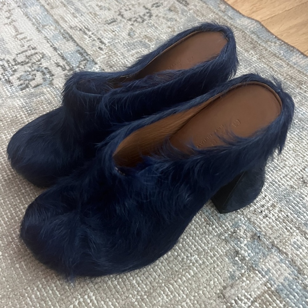 marni furry fussbett sabot mules - navy - 38